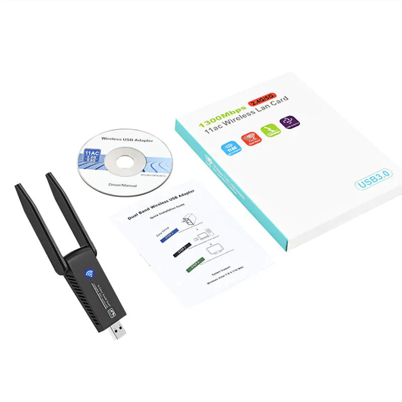 WiFi 無線LAN 子機 USB3.0 WIFIアダプター 1300Mbps 5dBi 2.4Ghz/5Ghz デュアルバンド 無線lanアダプタ 802.11AC 高速通信 Windows11/10/8.1/8/7/XP/Vista/Mac OS対応 PC/Desktop/Laptop 日本語説明書