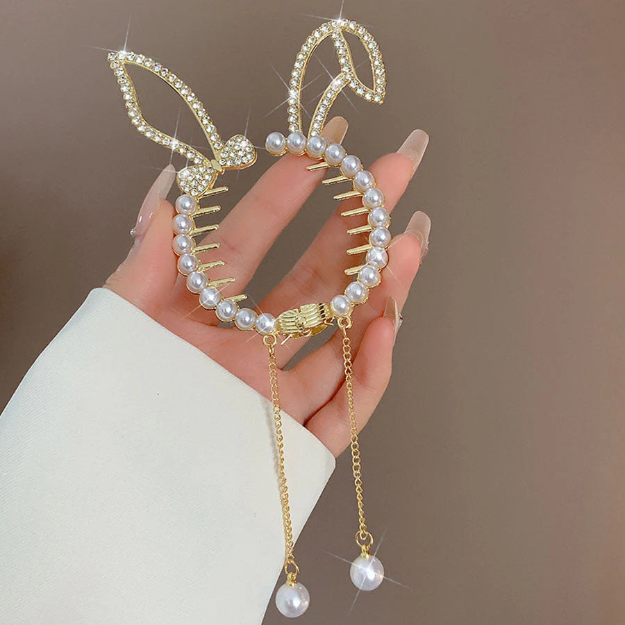 (MIMI)ヘアクリップ ゆらゆらチェーン付き 髪留め 髪飾り 扇子 ヘアアクセサリー オシャレ上品 パーティー飾り