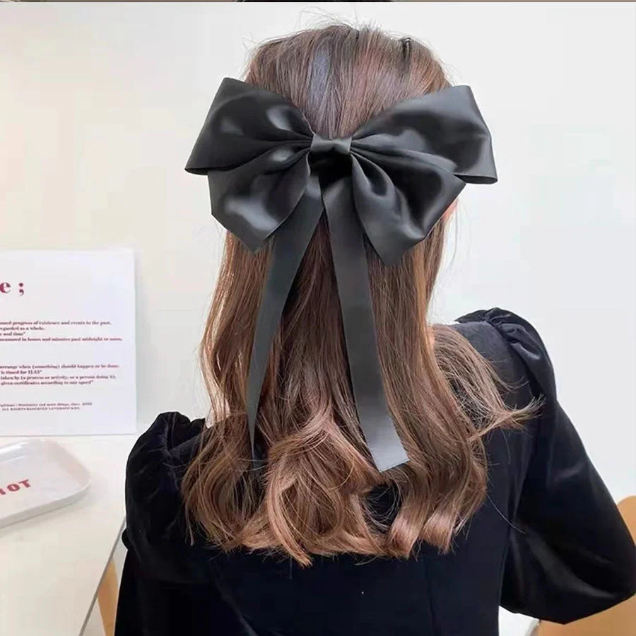(ワインレッド)リボンバレッタ 大きい リボンヘアアクセサリー ヘアクリップ 清楚 ガーリー エレガント ヘアピン