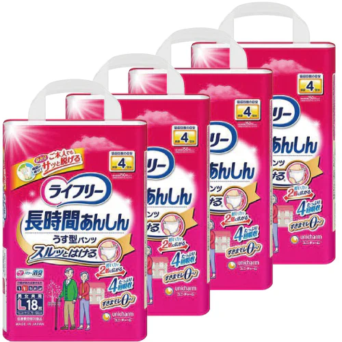 ライフリー 長時間あんしんうす型パンツL　18枚入　4袋(1箱)　ケース販売