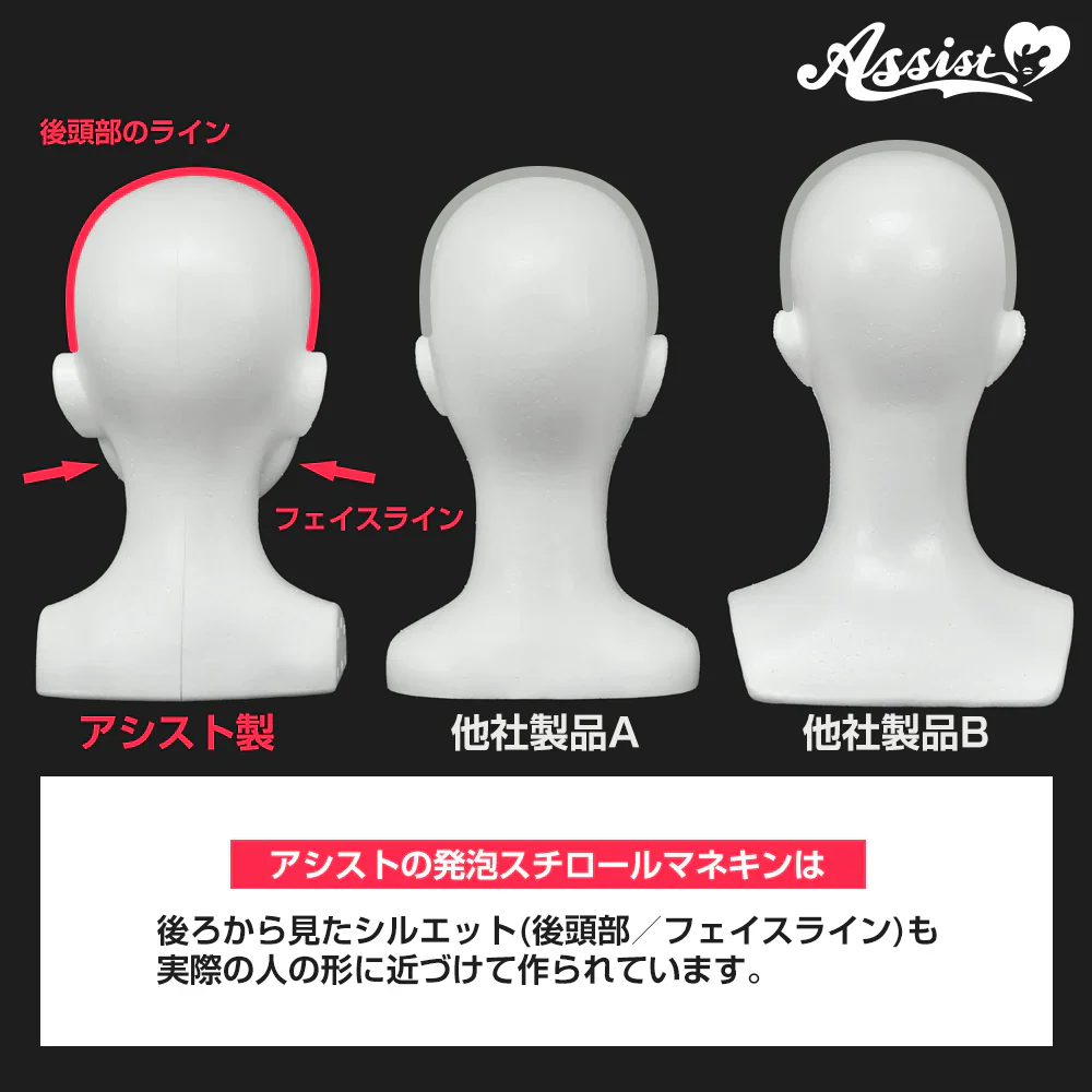 アシストウィッグ ★等身サイズ★発泡スチロールヘッドマネキン コスプレ ウィッグセット