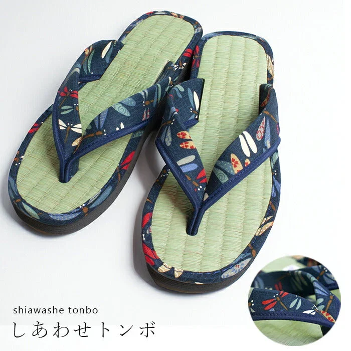 【くつろぎネコ　Lサイズ】草履 レディース 痛くない 安い 草履サンダル い草 M/L ネイビー 藍染め 和柄 たたみ草履