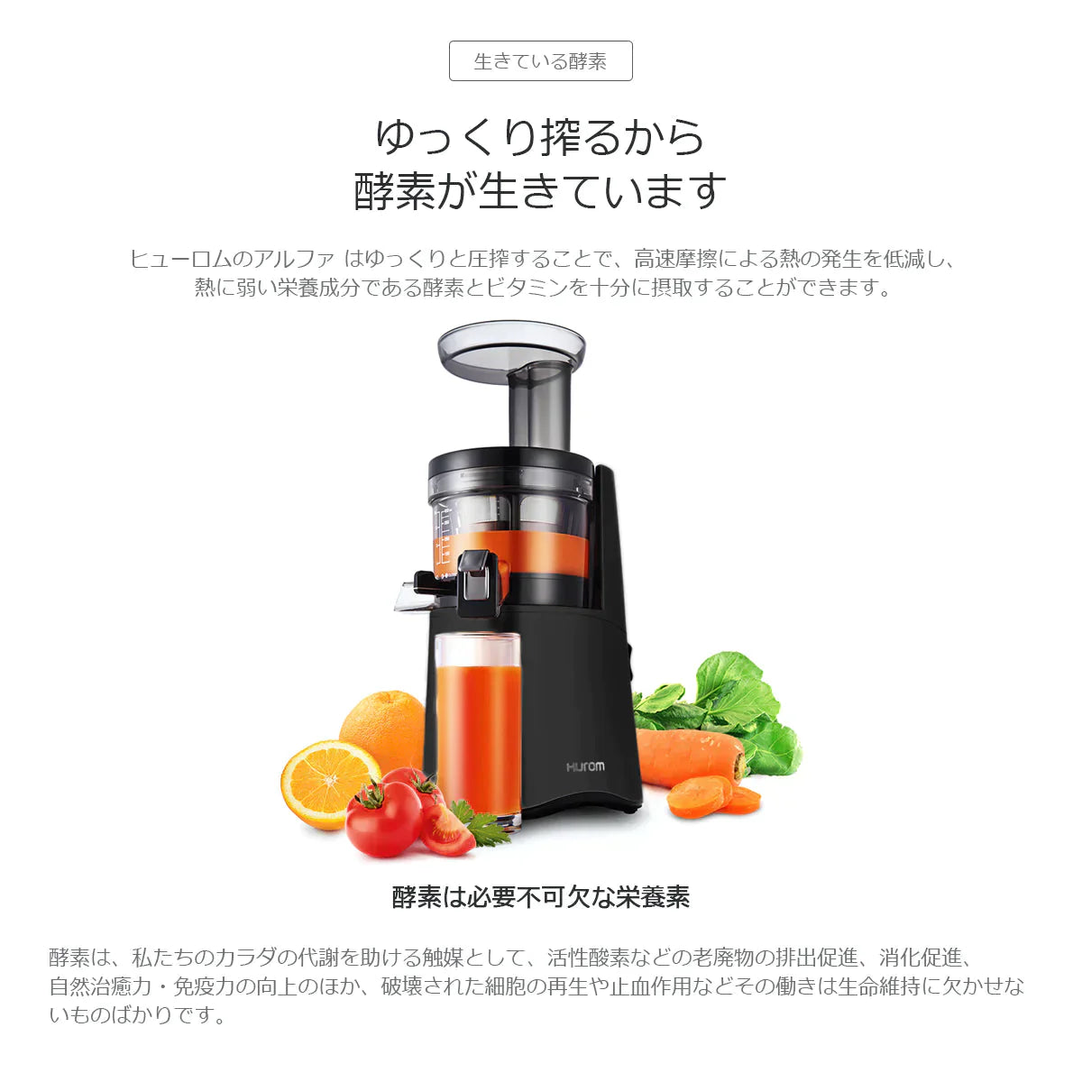 HUROM  スロージューサー　H-AA-BBA ヒューロム スロージューサー H-AA-BBA(マットブラック) – カウシェ