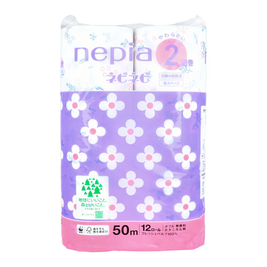 トイレットペーパー ネピア ネピネピ 2倍巻 ボタニカル柄 高密度ソフトエンボス加工 フレッシュパルプ100％ 無香料 ダブル50m 12ロール入り X6パック