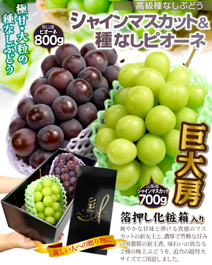 シャインマスカット&ピオーネセット 約1.5kg（大房 各1房）（発送予定:9月下旬より）