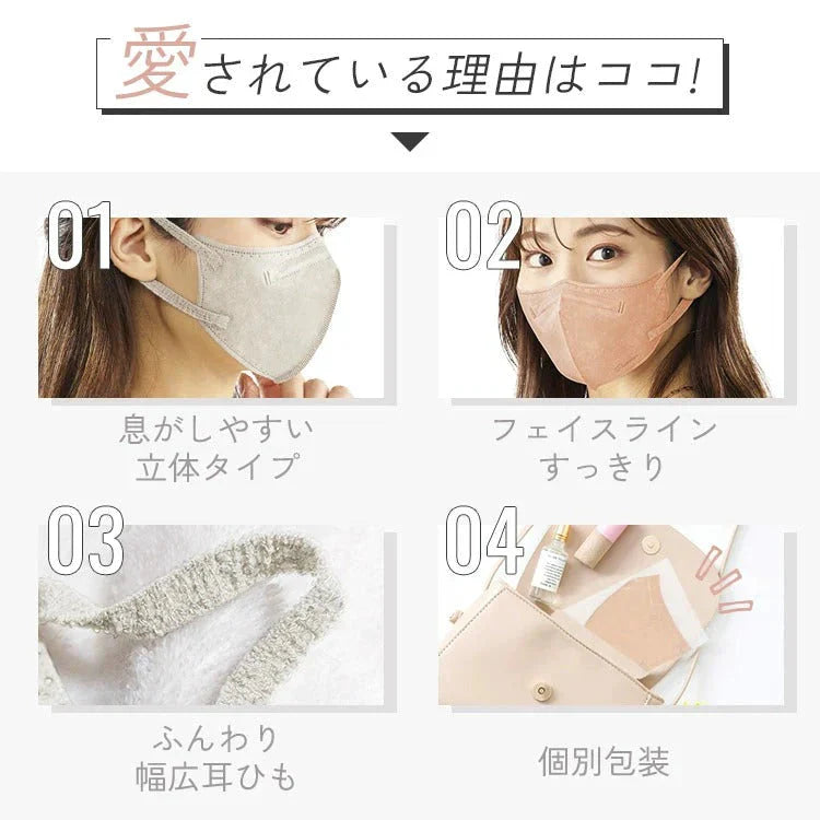 【カートアップNG】【5個セット/ピンクベージュ×アッシュピンク】立体マスク カラーマスク 立体 立体 5枚入(ホワイトのみ7枚) RK-F5XS／S／M／L 小さめ ふつう ふつうワイド ゆったり 13色 マスク mask 細菌飛沫 PM2.5 立体 個別包装 幅広耳ひも