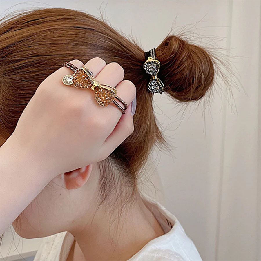 (シルバー)ヘアゴム　蝶結び　キラキラ　ヘアアクセサリー　韓国ファッション　かわいい　オシャレ　髪飾り　上品　大人っぽい　エレガント フェミニン 　シンプル