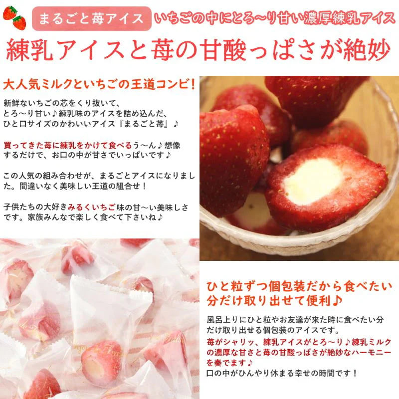 まるごと苺アイス20粒入り　イチゴの中に練乳アイスをトッピング！まるごと食べられるフルーツアイス