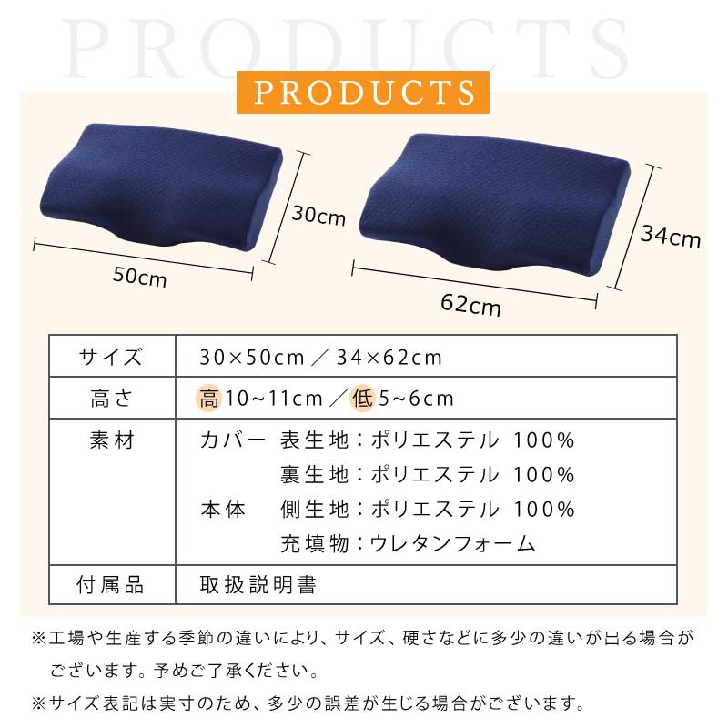 【オリジナルA　ネイビー　50×30cm】低反発枕 まくら 低い 肩こり 首こり ストレートネック 女性 男性 肩 首 痛み 横向き寝 低め 30×50 34×62 快眠枕 睡眠枕 頭痛 解消 頚椎安定型 いびき 防止 めまい マクラ 安眠 新生活 プレゼント