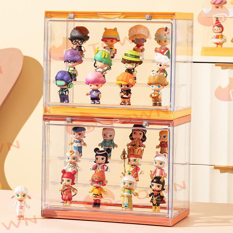 即納 大きいサイズ フィギュアケース 収納ケース 可動棚 コレクション ボックス クリアケース コレクションケース 透明 展示ケース マグネット扉付き 積み w605D(イエロー)