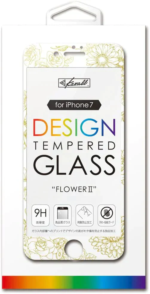 Kazall プリント柄付き　保護ガラスフィルム　 for iPhone　8/7　(FLOWER フラワー) 　保護フィルム　アイフォン