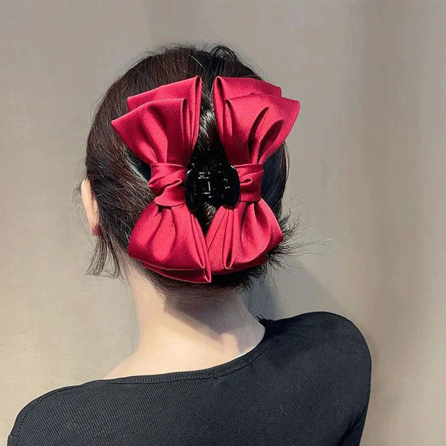 (ワインレッド)ヘアアクセサリー リポン ヘア爪 クランプ かわいい オシャレ 髪飾り