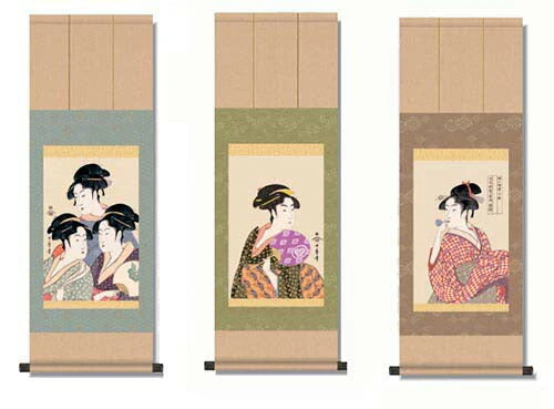 【G２-００３（団扇をもつおひさ）】歌麿 浮世絵 美人画掛軸 ３種 収納箱付き 十年間保証 受注生産品