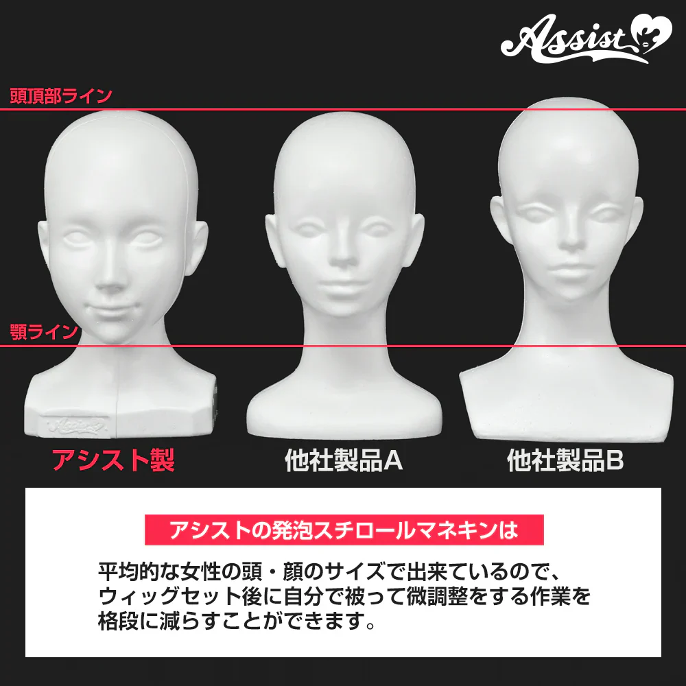 アシストウィッグ ★等身サイズ★発泡スチロールヘッドマネキン コスプレ ウィッグセット