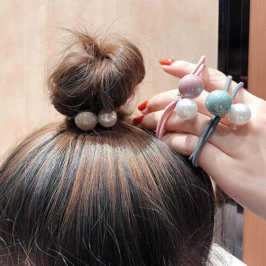 (ブラック)ヘアゴム パール おしゃれ リボン結び シンプル 髪留め ヘア留め かわいい 髪飾り 上品 パーティー飾りヘアアクセサリー