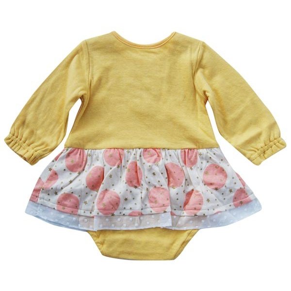 日本製 子供服 Cream Chantilly ベビー服 ドット星プリントスカート付ロンパース（イエロー）80cm