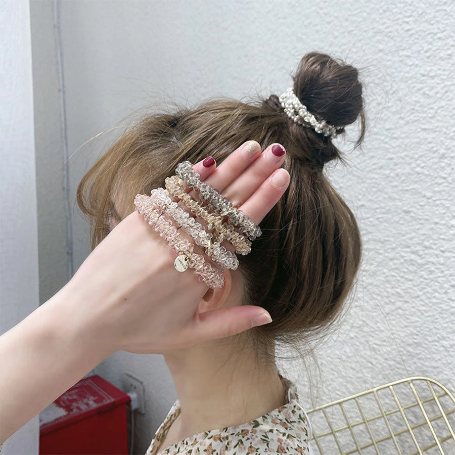(クリア)ヘアゴム パール バブル シンプル ブレスレット ビーズ ヘア留め ヘアアクセサリー 髪飾り 上品 パーティー飾り