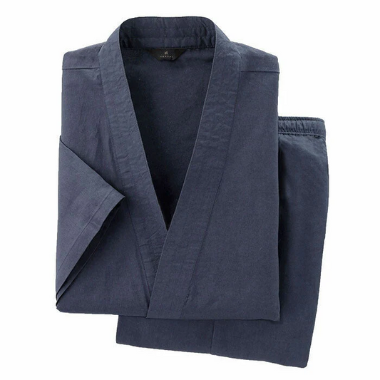 【藍M】作務衣 部屋着 パジャマ おしゃれ レディース メンズ 春夏 薄手 涼しい 動きやすい 和服 綿100％ 全5色 S/M/L/LL/3L / 選べる5色5サイズ！男女兼用綿100％作務衣