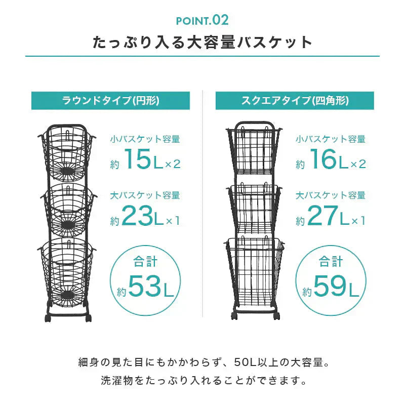 【アースグレー】【ラウンド型】【3段】ランドリーバスケット スリム 3段 キャスター 大容量 53L ランドリーラック ランドリーワゴン ランドリー収納 洗濯かご ワイヤーバスケット おしゃれ 洗濯物入れ かご 脱衣かご ランドリーボックス 収納 北欧 一人暮らし 新生活