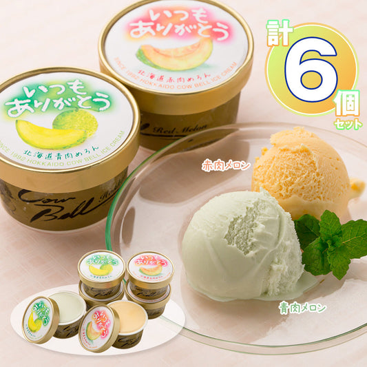 いつもありがとうラベル 北海道メロンアイスクリームセット 計6個【送料込み】【二重包装不可】【お届け不可地域：沖縄・離島】