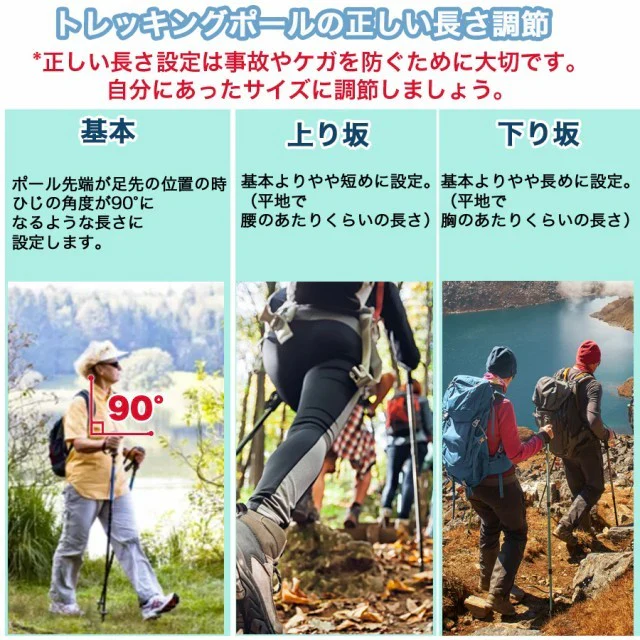 トレッキング ポール ノルディック ポール トレッキング 登山 ステッキ 杖 アルミ製 (2本セット/青T型)