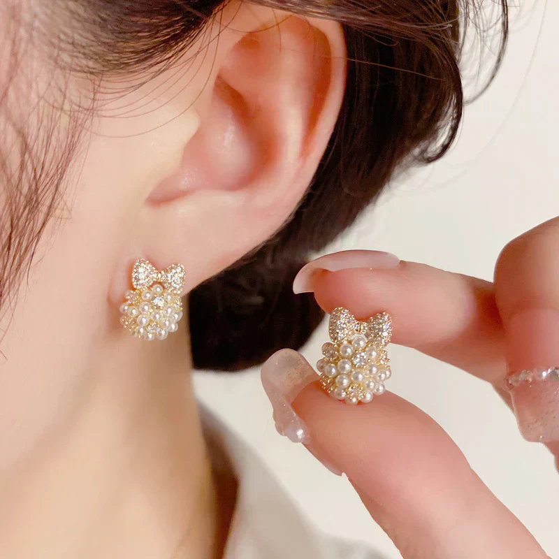 ピアス 14K レディース リボン アレルギー対応 パール おしゃれ 小さい 韓国 金 キラキラ ウエディング 小ぶり シンプル 小粒 上品 かわいい