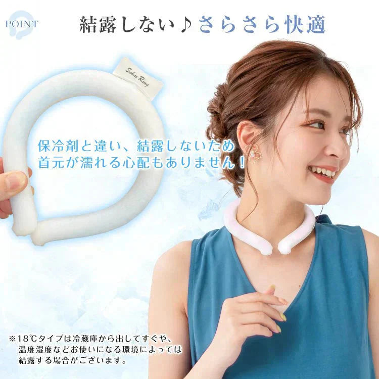 2点セット爽快リング 「28度・ライトブルー・M1個＆L1個セット」 ネッククーラー クールリング アイスネックリング ひんやり 接触冷感 18℃ 28℃ 首冷却 熱中症対策 首掛けリング 省エネ sg183【ご新規さん限定商品】