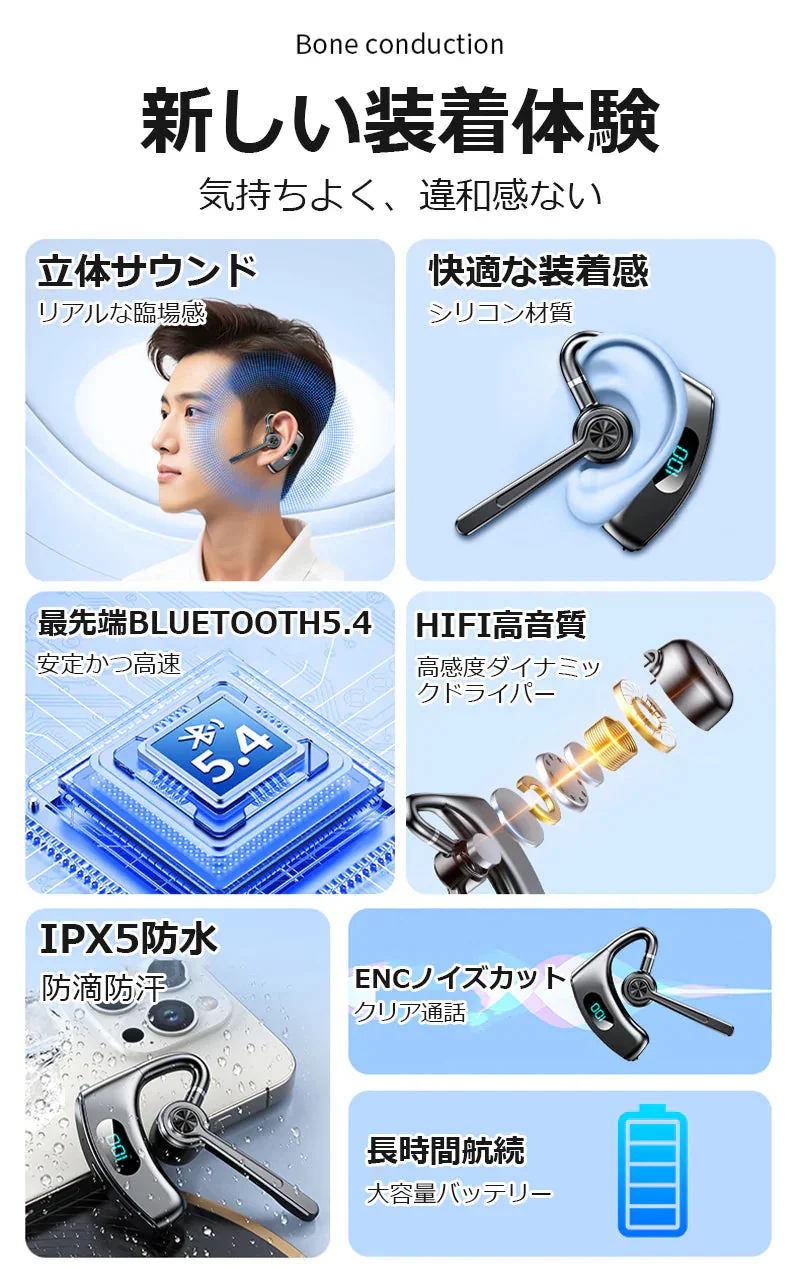 骨伝導イヤホン イヤホンヘッドホン  PSE認証 耳かけ式 Bluetooth5.4 HiFi高音質 長時間航続 Type-C充電 IPX5防水 防滴防汗 三色選択可能 大容量バッテリー LED残電表示 270度回転可能 s100A(ブラック)