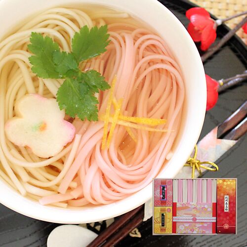 優雅 ~紅白うどんの詰合せ~ （讃岐うどん5束、梅うどん4束、純金茶、紀州南高梅）