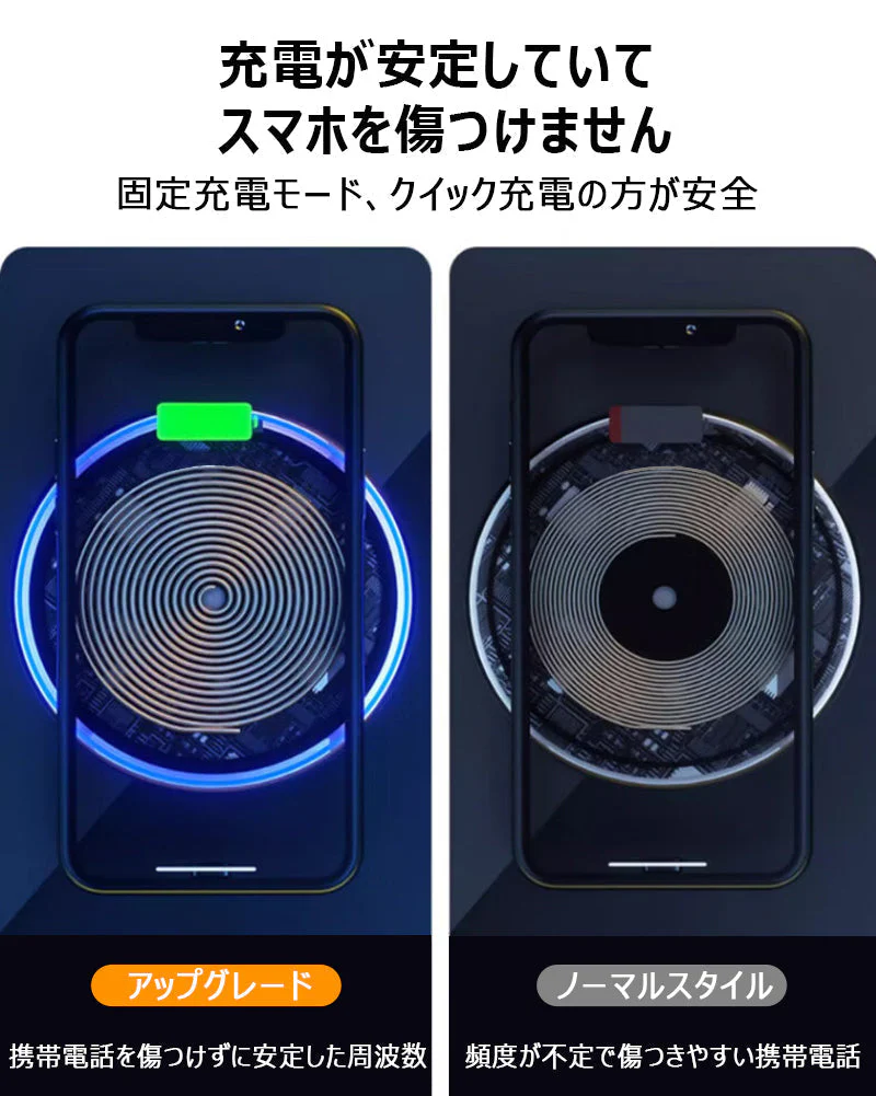 充電器 Qi ワイヤレス 発熱対策 急速 無線 充電 PSE認証  超薄型 軽量 多重保護 車載 ワイヤレスチャージャー スマホ充電器 置くだけ充電 カラー：ブラック