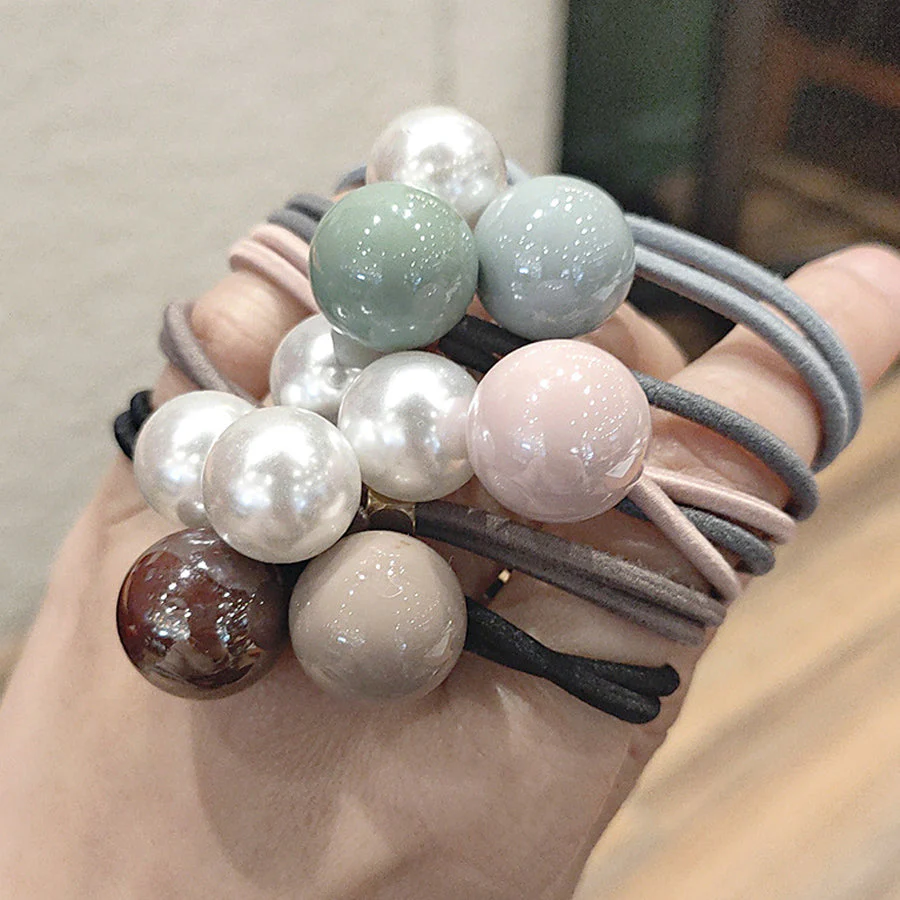 (ブルー)ヘアゴム パール おしゃれ リボン結び シンプル 髪留め ヘア留め かわいい 髪飾り 上品 パーティー飾りヘアアクセサリー