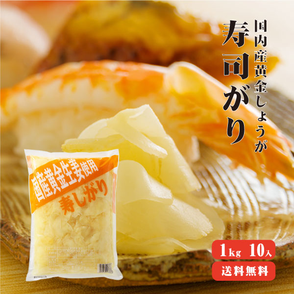 【送料無料】 国産黄金生姜使用 寿司ガリ 1kg 10袋 【業務用】 【TVで紹介！ 櫻井・有吉のTHE 夜会】甘酢 ガリ スライス 無着色 合成保存料 不使用 生姜 しょうが ショウガ 国産