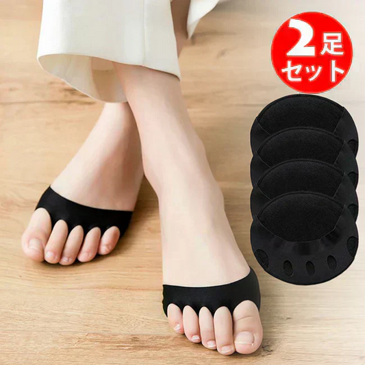 【ブラック2足】5本指クッション付きフットカバー 夏用 足元快適 つま先負担軽減 クッションソックス 脱げにくい 速乾 吸汗 つま先ケア フットケア ソックス 2足セット ベージュ 靴下 蒸れ防止 足元サポート 快適インナーソックス 柔らか素材 疲れ軽減