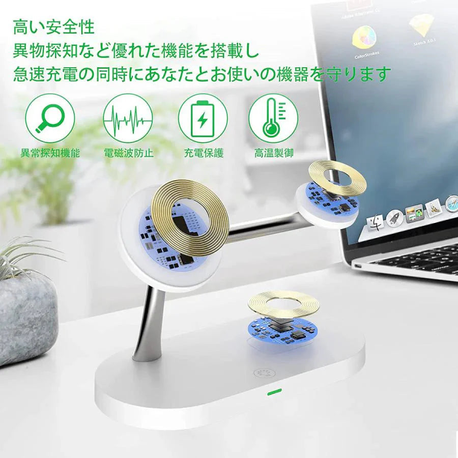 ワイヤレス充電器 5in1 ワイヤレス 充電器 3in1 最新版 iphone 急速充電 Qi対応 置くだけ 15W 充電スタンド iphone多機種対応Androidシリーズ/Type-Cシリー  w230A(ブラック)