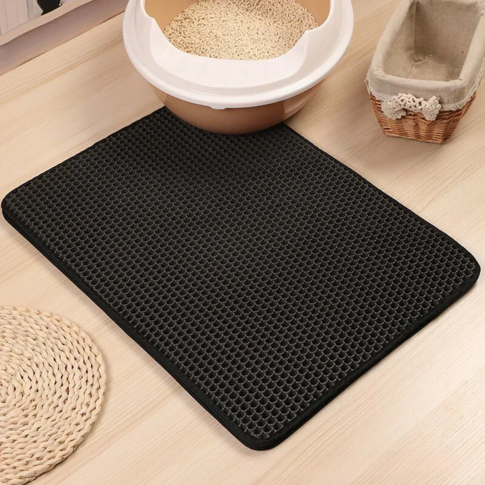 (ブラック) 猫砂マット ネコ砂 30×45 洗える 再利用 トイレマット 砂取りマット 飛び散り防止 トイレ用品 ペット マット 防水 小さめ