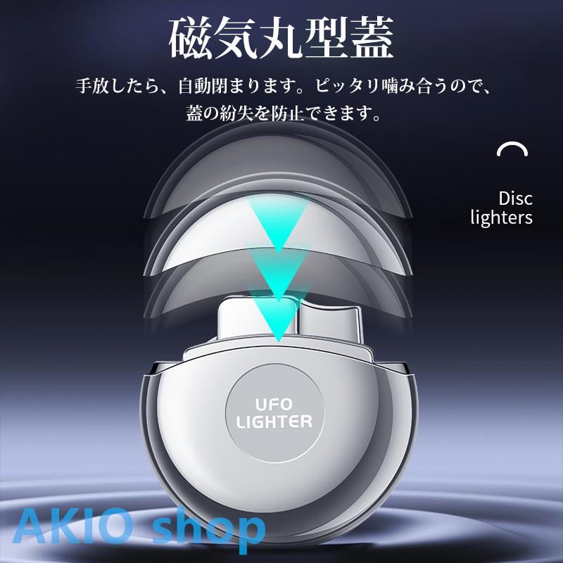 ガス注入式ライター UFOライター 丸形ライター 防風 レッドフレーム 操作簡単 軽量 磁気丸い蓋 ポータブル 高圧技術 ユニークなデザイン ハイキング キャンプ s073D(シルバー)