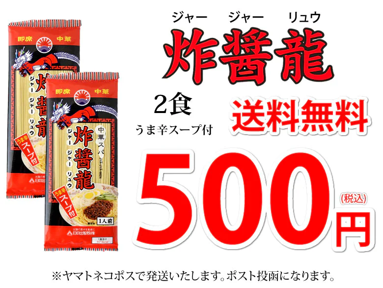 ジャージャー麺 中華スパ 炸醤龍（ジャージャーリュウ） 送料無料 2食 お試し 日の出製粉 ラーメン お取り寄せ