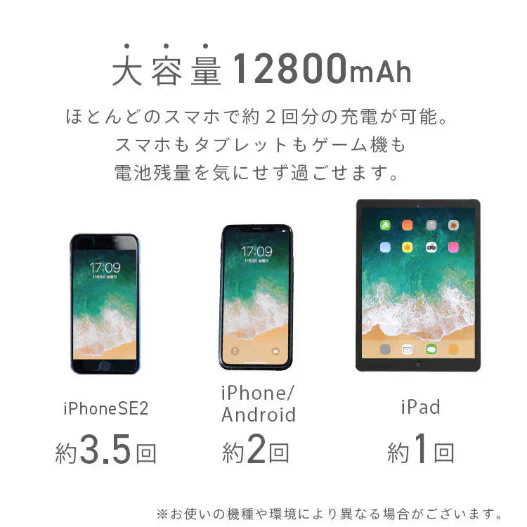 【ホワイト】モバイルバッテリー 大容量 軽量 小型 薄型 12800mAh 急速充電 スマホ 充電器 アンドロイド 充電器 アイフォン 充電 バッテリー 携帯充電器 持ち運び iPhone 15 Android pse認証 大容量モバイルバッテリー スマホ バッテリー 防災 送料無料