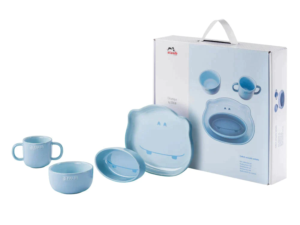 ストウブ ベビー＆キッズ テーブルウェアセット ブルー| STAUB 赤ちゃん用 食器 皿  マグ セラミック  子ども用 食器セット ギフト お祝い 出産祝い 陶器 食器 動物 どうぶつ デザイン プレート