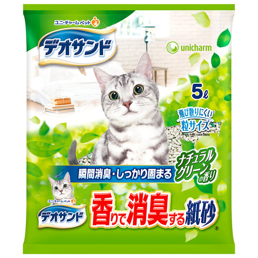 デオサンド　香りで消臭する紙砂(ナチュラルグリーンの香り)　5L　6袋(1箱ケース)