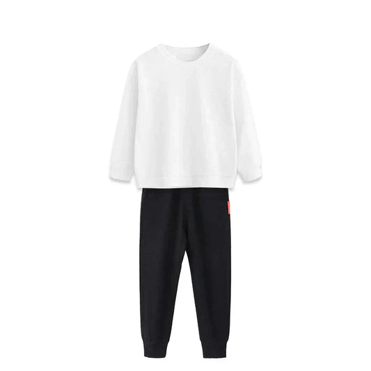 2点セット ブラック 140cm トレーナー1枚 と ズボン1枚 体育 体操服 子供 キッズ 白Tシャツ長袖 黒 グレー パンツ 秋 春 冬 通気性 運動会 イベント 男女兼用 ポップダンス