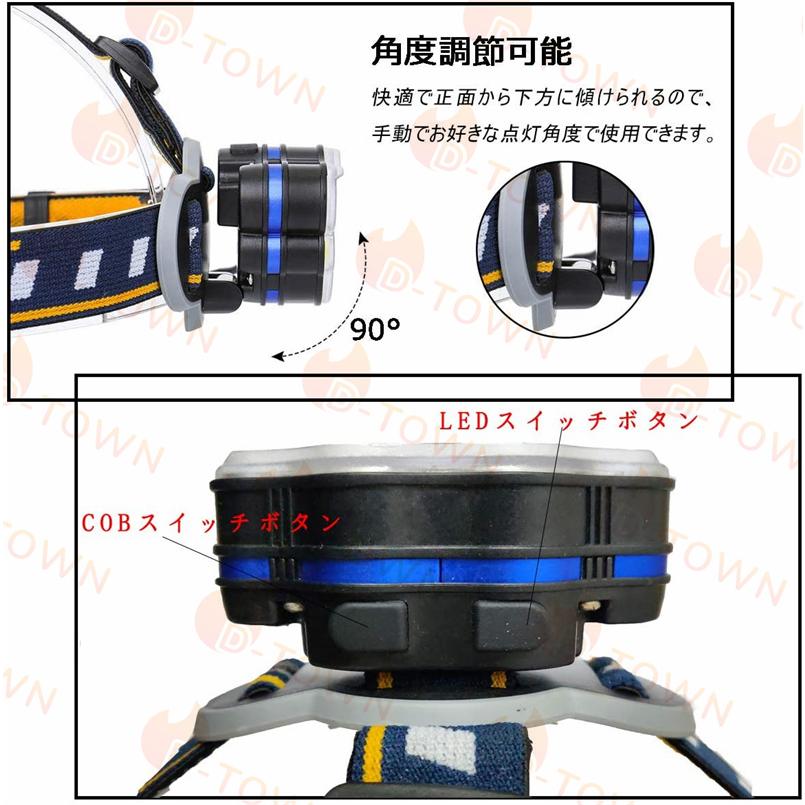 ヘッドライト ヘッドランプ usb充電式 大電力 8モード 18000ルーメン 高輝度 小型軽量 90°回転調整 防水 防塵 作業灯 登山 釣り ランニング 夜釣り キャンプ