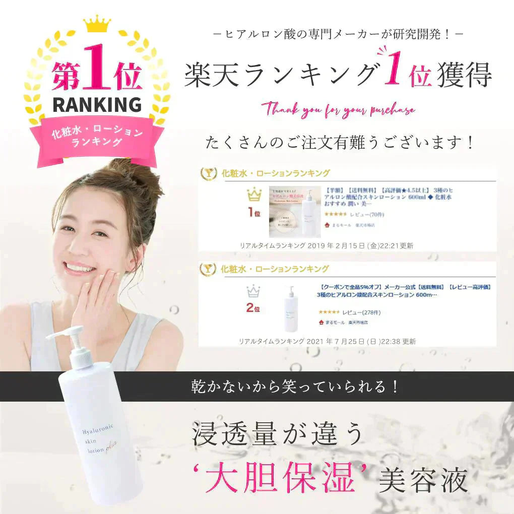 ヒアルロン酸スキンローション plus 600ml◆ 化粧水 おすすめ 潤い 美白 大容量 お徳用 スキンケア メンズ 男女兼用 無添加 無香料 乾燥肌 敏感肌 保湿 敬老の日 母の日