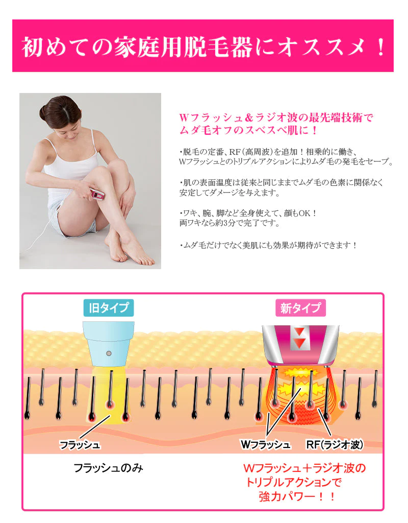 ワイドフラッシュアクセラレーションRF
【家庭用フラッシュ脱毛器