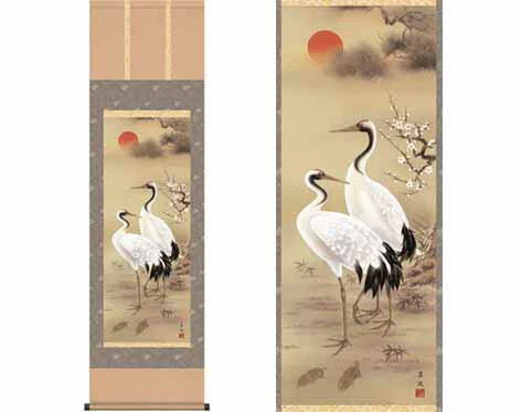 掛軸「松竹梅鶴亀」戸塚翠漣筆 [ 国産 日本製 保証付 松竹梅 鶴亀 31×89 長寿 円満 品質保証付き 国内産 慶祝作品 開運 床の間 インテリア 和風 縁起物 送料無料 ]
