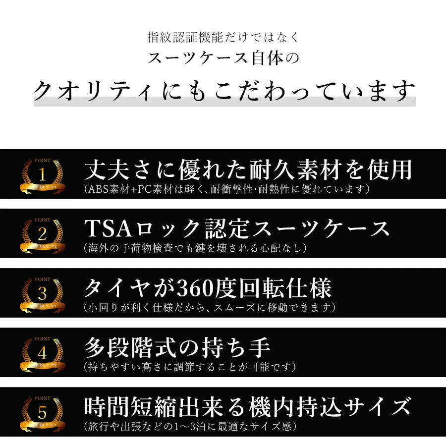[シルバー]スーツケース 機内持ち込み sサイズ 35L 軽量 軽い 指紋認証 TSA ロック 丈夫 セキュリティ おしゃれ シンプル メンズ レディース ビジネス 出張 修学 旅行 ポリカーボネート キャリーバッグ キャリーケース