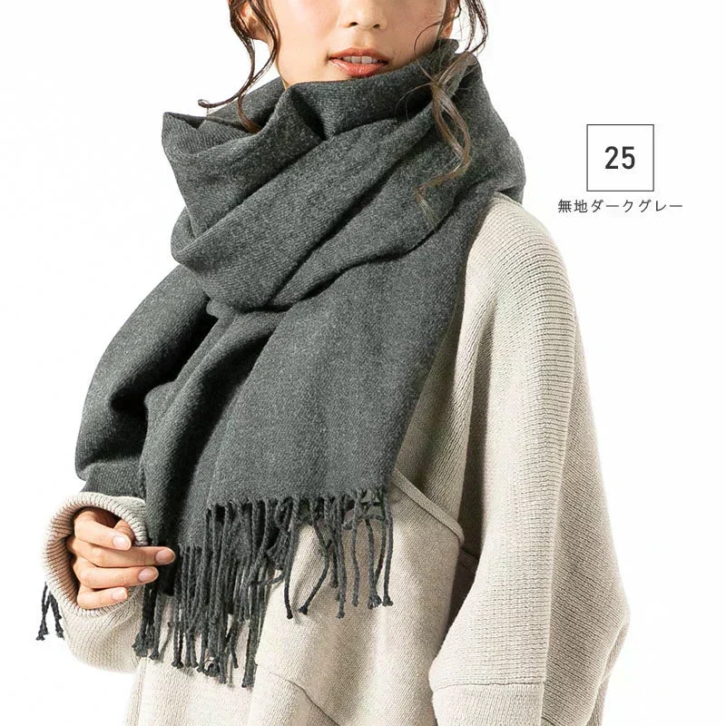 【25無地ダークグレー】【商品名：大判なめらかストール】