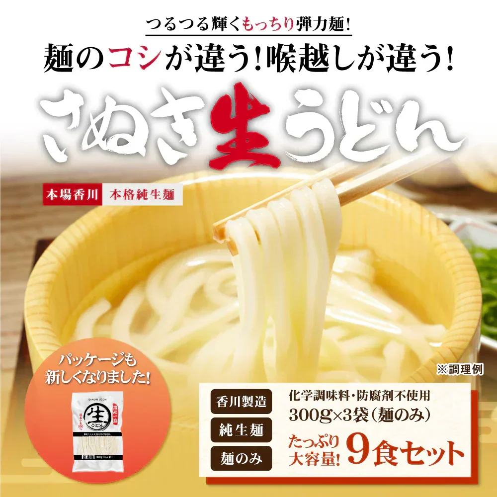 頑固父さんが唸る讃岐生うどん 【普通麺】 9食セット (麺300g×3袋 ) 送料無料 香川県 産地直送 お試し フード おすすめ グルメ食品 人気 ポスト投函 お取り寄せ おつまみ