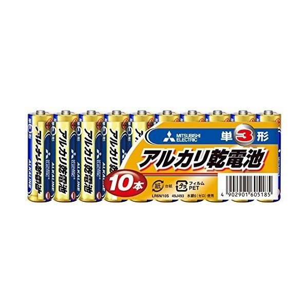 三菱電機【単３電池：40本分】（10本×4個セット） アルカリ乾電池 LR6N/10S 49J493 家電