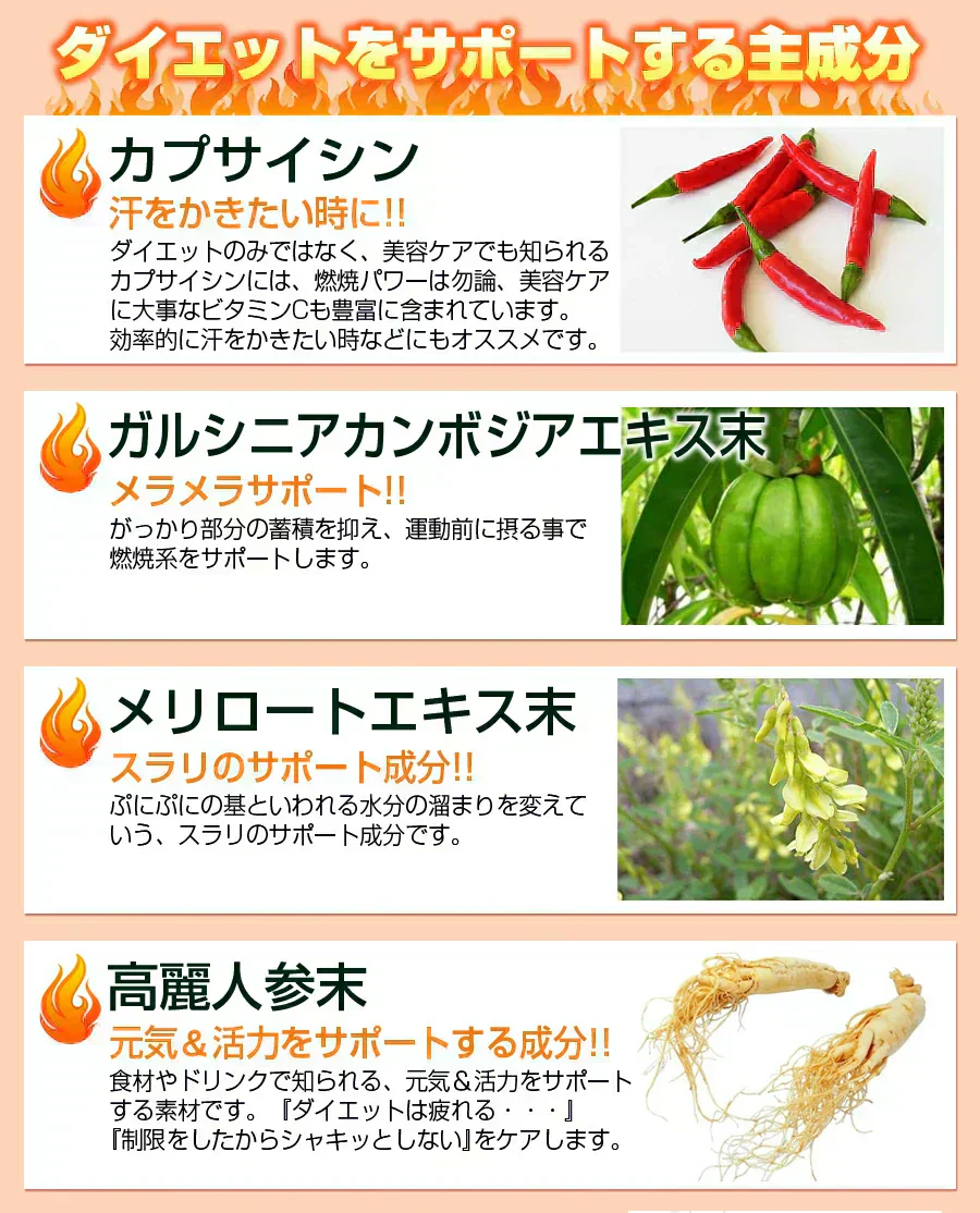 ＤｉｅｔカプサイシンＭＩX《約3ヶ月分》サプリ サプリメント ダイエット 燃焼系 カプサイシン メリロート ガルシニア 高麗人参 ひまわり油